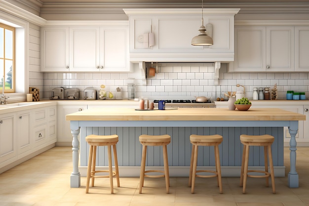 Traditionelles Küchenraum-Innendesign, 3D-Rendering