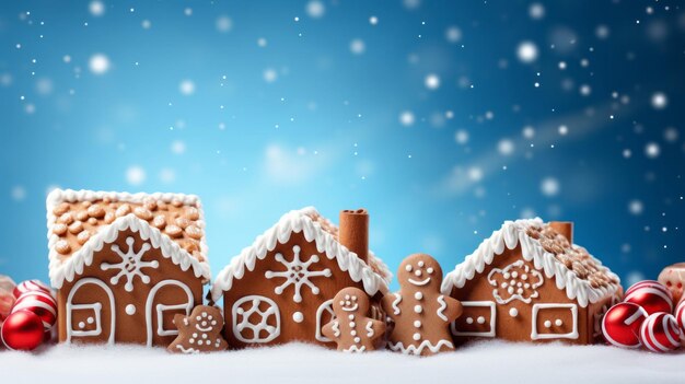 Traditionelles Lebkuchenhaus, hausgemachte, süß dekorierte Weihnachtsplätzchen mit Zuckerguss