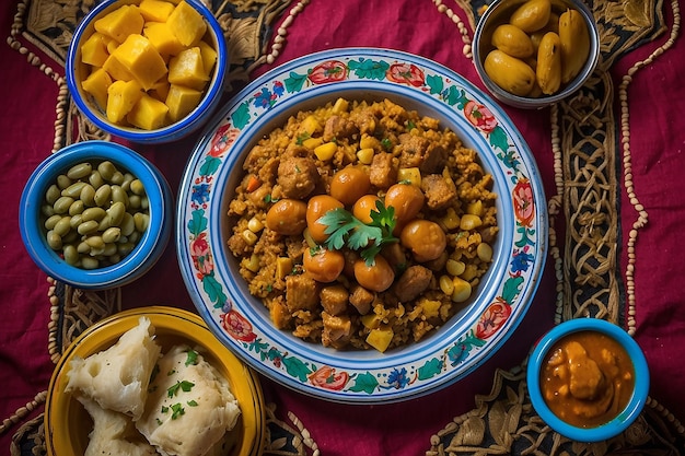 Foto traditionelles marokkanisches essen zum iftar während des ramadan, nachdem das fasten gebrochen wurde