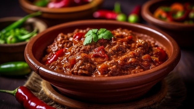 Traditionelles mexikanisches Gericht Chili con carne mit Hackfleisch und roten Bohnen