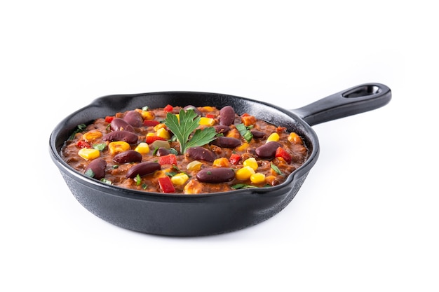 Traditionelles mexikanisches Tex-Mex-Chili con Carne in Eisenpfanne