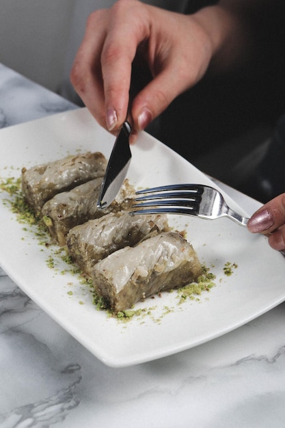 Traditionelles türkisches Dessert-Baklava mit Cashew-Walnüssen Hausgemachtes Baklava mit Nüssen und Honig