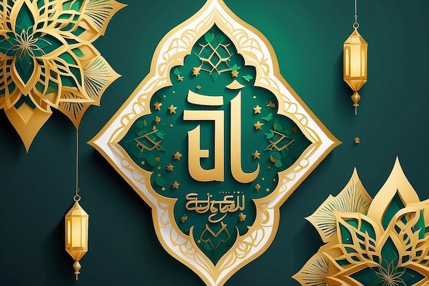 Traducción Feliz Eid al Fitr Ornamento islámico sale de Ketupat