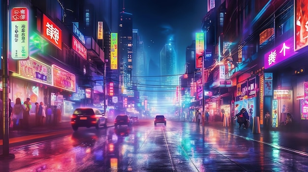 tráfego de rua da cidade à noite tráfego à noite IA generativa