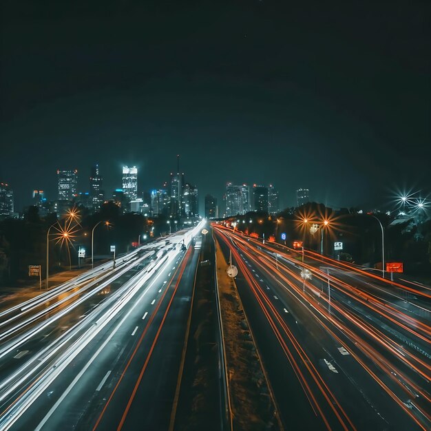 Tráfego intenso na rodovia à noite