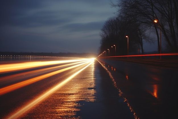 Tráfego noturno da cidade carros desfocados luzes de longa exposição à noite movimento da pista da rodovia carro de trânsito rápido