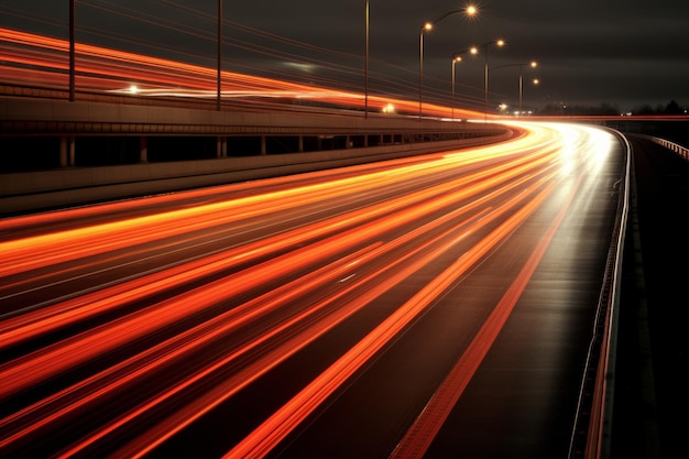 Tráfego noturno da cidade carros desfocados luzes de longa exposição à noite movimento da pista da rodovia carro de trânsito rápido