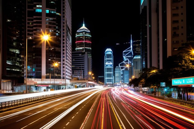 Tráfego noturno da cidade carros desfocados luzes de longa exposição à noite movimento da pista da rodovia carro de trânsito rápido