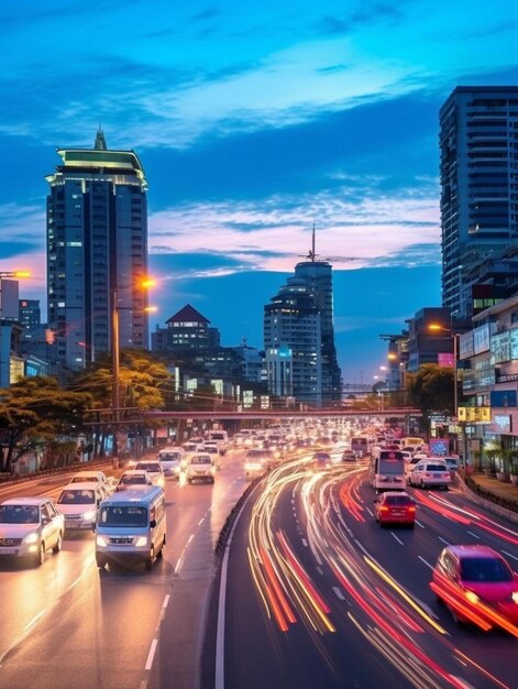 Foto tráfico por carretera en la ciudad de tailandia