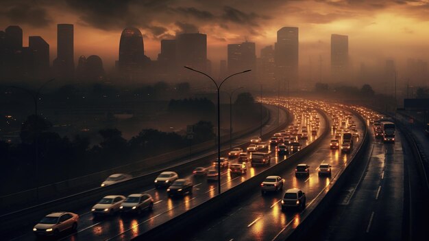 tráfico en la carretera por la noche