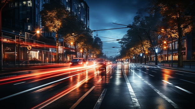 Tráfico en la ciudad por la noche.