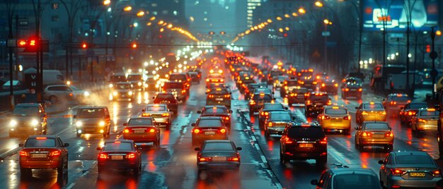 Foto tráfico nocturno de la ciudad con rayas de faros y farolas