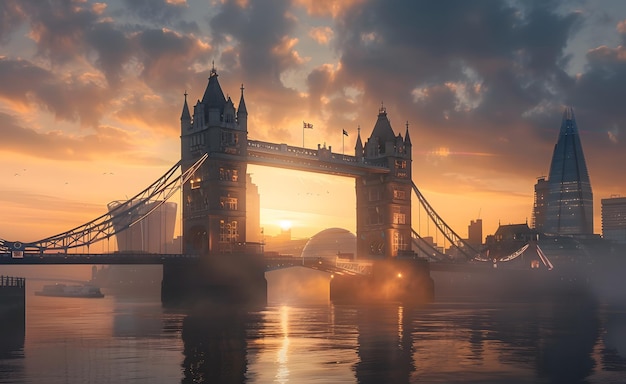 Tráfico en el río Támesis al atardecer