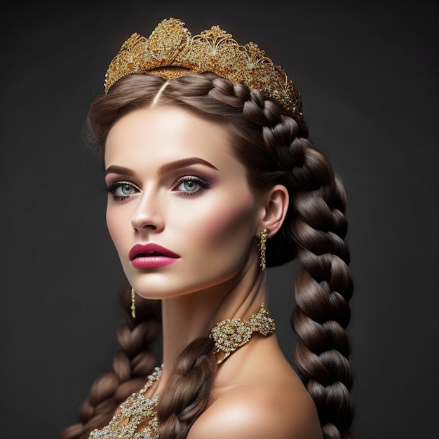 Traga à vida uma imagem cativante de uma mulher com um penteado de coroa trançada exalando elegância e graça generativa ai