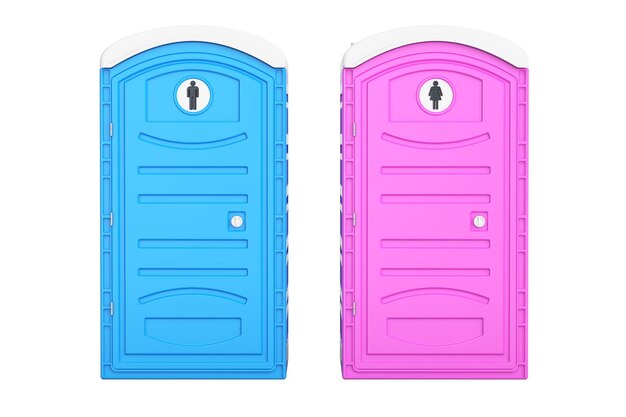 Tragbare blaue Männer- und rosa Frauen-Toiletten 3D-Rendering