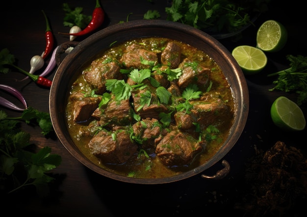 Un trago de cordero al curry aderezado con menta fresca y cilantro