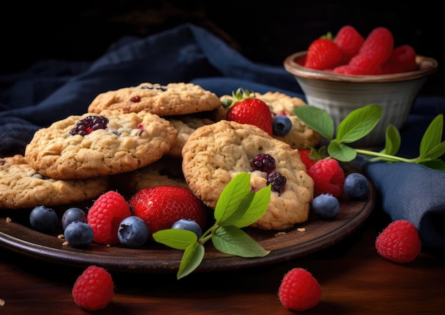 Un trago de galletas de avena con una guarnición de bayas frescas