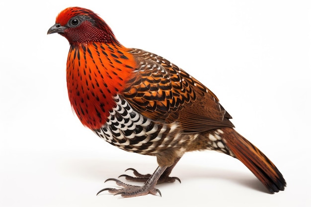 Tragopan rojo sobre un fondo blanco.