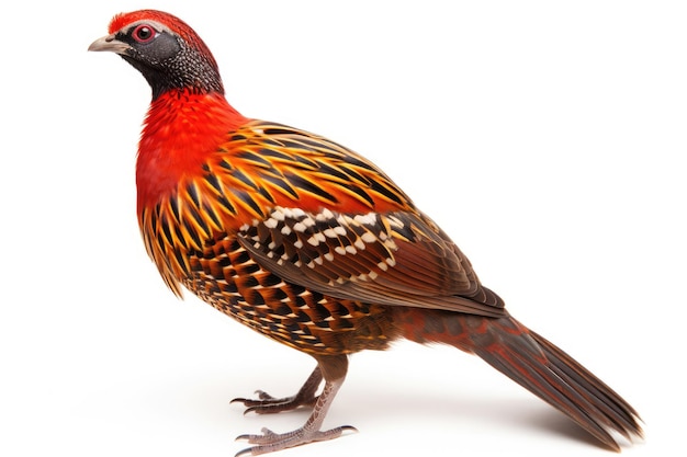 Tragopan rojo sobre un fondo blanco.