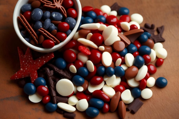 Trail mix con colores rojo, blanco y azul Generative Ai