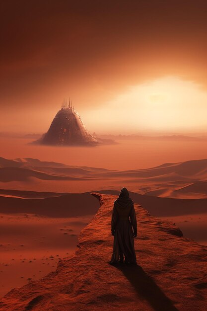 Foto el tráiler cinematográfico más dinámico e interesante de dune de arrakis con vista desde el cielo