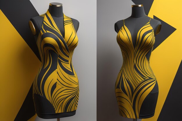 Foto traje de baño de mujer de moda en un maniquí en negro y amarillo generativo ai