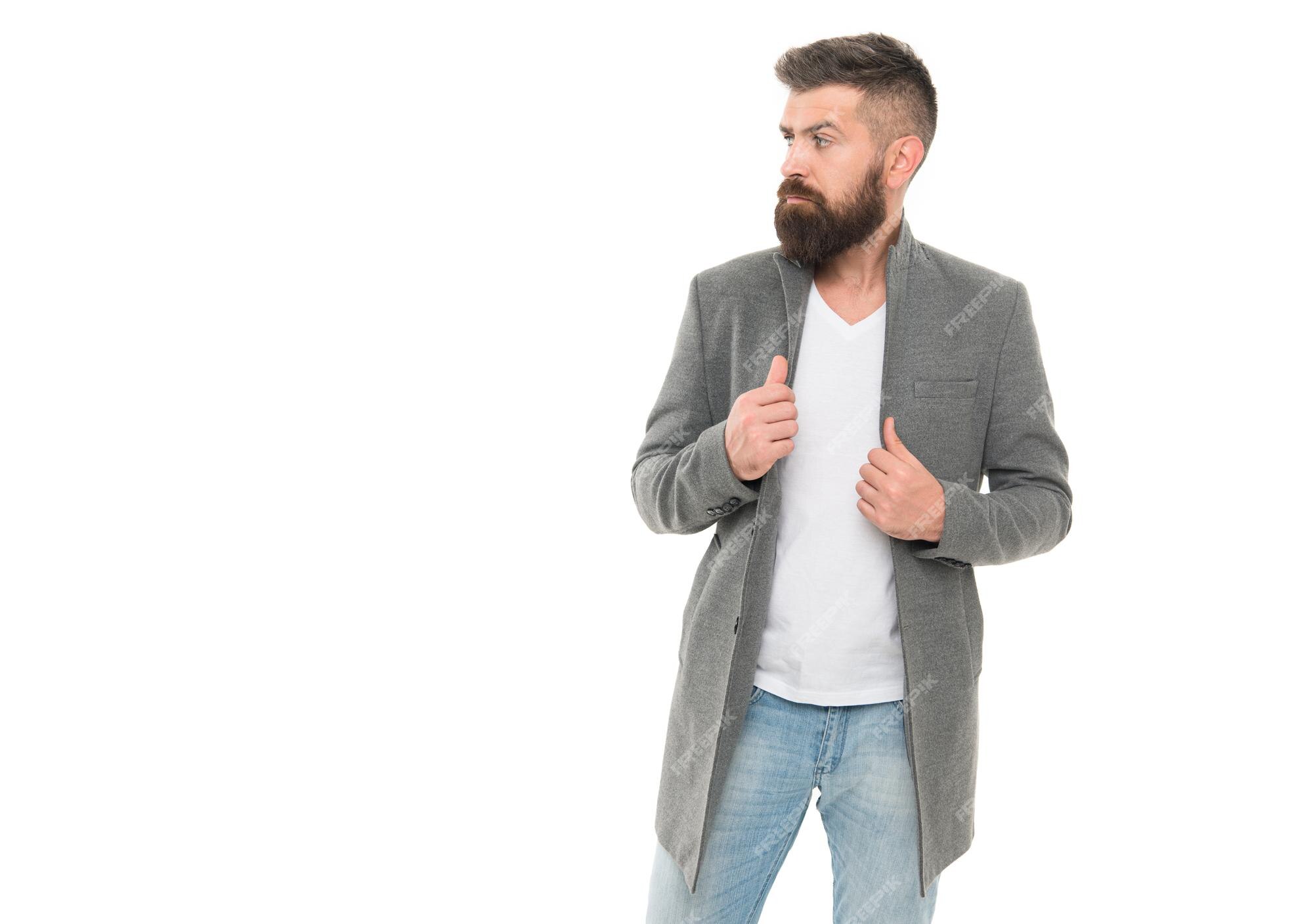 Traje sentirse cómodo con ropa de tela natural concepto de moda y ropa de hombre barbudo hipster elegante chaqueta moda chaqueta casual perfecta para cualquier ocasión simple e informal