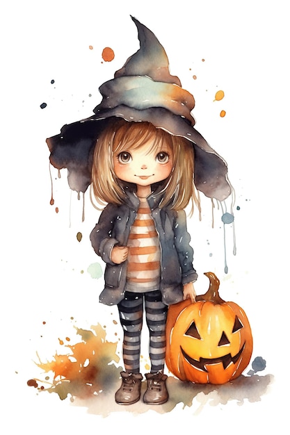 Traje de Halloween aquarela clipart bonito isolado no fundo branco com Generative AI