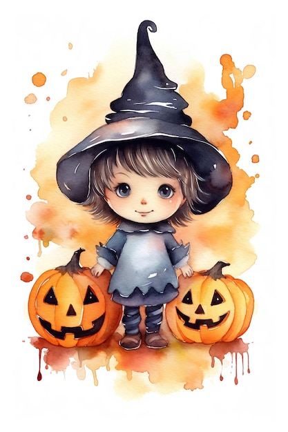 Traje de Halloween aquarela clipart bonito isolado no fundo branco com Generative AI