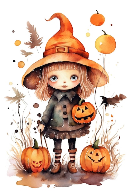 Traje de Halloween aquarela clipart bonito isolado no fundo branco com Generative AI