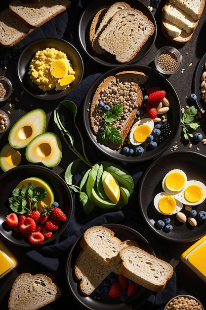 traje de desayuno saludable en bandeja oscura generado por ai