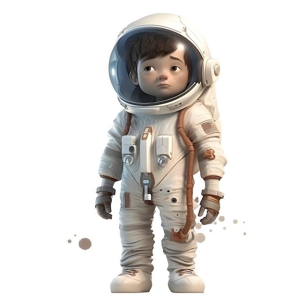 Traje espacial de astronauta 3D de pie sobre fondo blanco aislado sobre fondo blanco