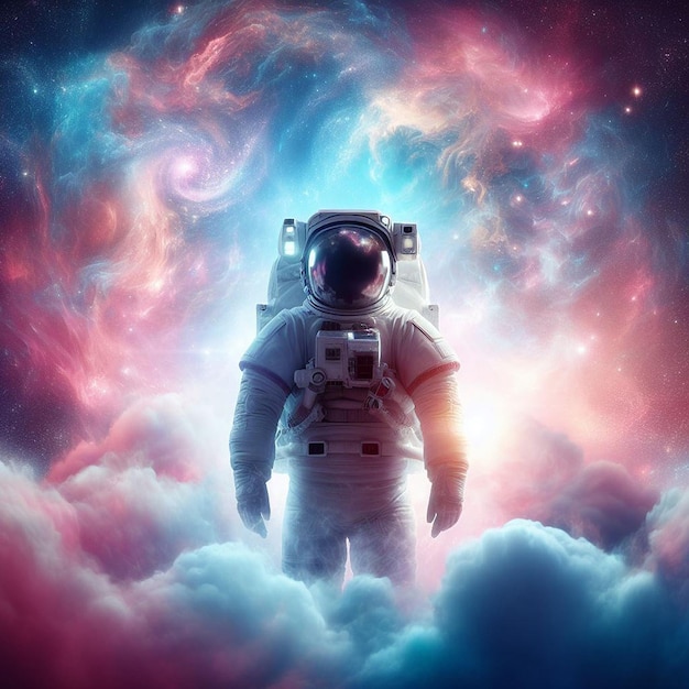 traje espacial dentro suavemente brillante rosa y azul nube galáctica astronauta galáctica pacífica