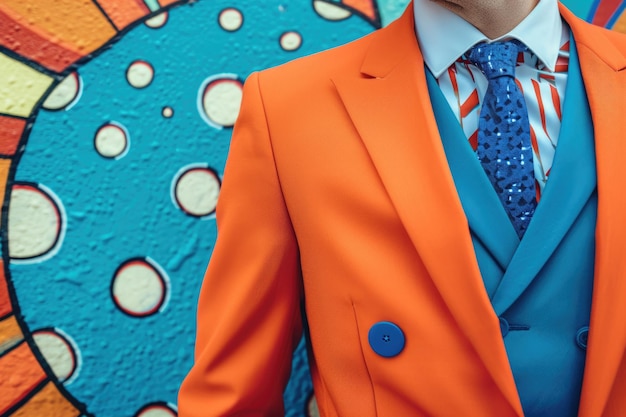 Traje estilo cómic naranja y azul brillante para informes Diseño de revista urbana moderna