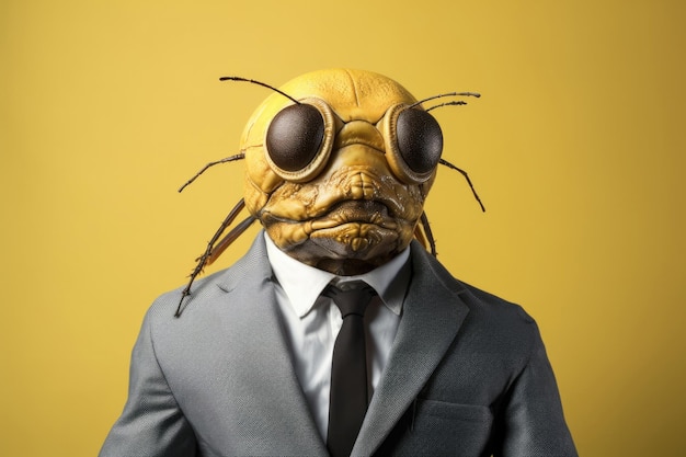 Foto traje de hombre de negocios con retrato de cabeza de animal concepto gracioso y loco