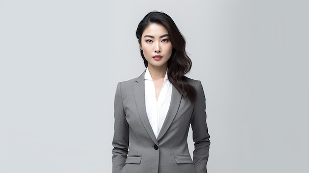 Traje de moda de una modelo femenina de la foto profesional de Asia con un traje como una mujer de negocios