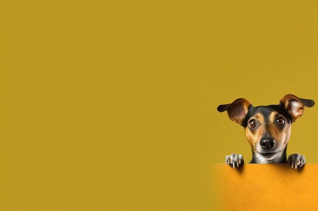 Foto el traje de perro origami de dibujos animados en adorable ropa masculina expresando su vínculo con una corbata amarilla