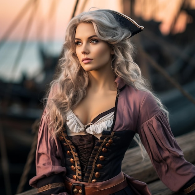Traje de Piratas del Caribe corsarios niñas lindas ladrones bandidos mujer capitán capitán pirata época victoriana atuendo auténtico leyenda del folclore marineros a vela trajes de vela tricornio