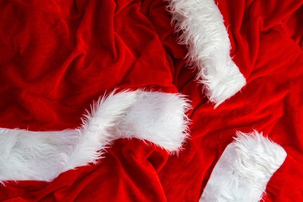 Traje de Santa Claus, textura de fondo de tela de traje, primer plano del concepto de Navidad