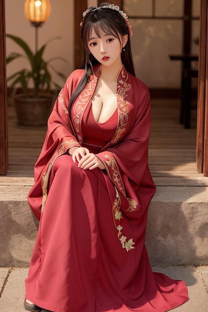 Trajes chinos antiguos hermosa joven en Hanfu mujer sexy ilustración fondo de pantalla