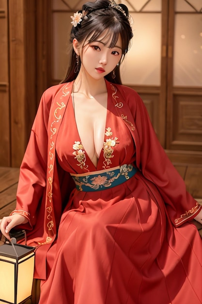 Trajes chinos antiguos hermosa joven en Hanfu mujer sexy ilustración fondo de pantalla