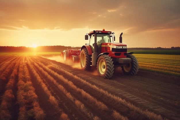 Traktor auf dem Feld Traktor auf dem Feld Traktor bei Sonnenuntergang