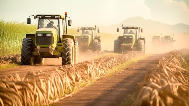 Foto traktor auf einem zuckerrohrfeld