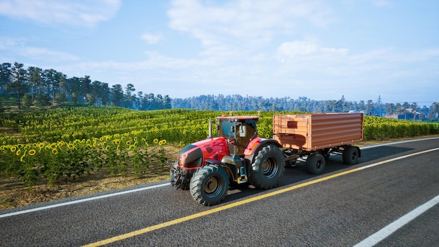 Traktor, der in landwirtschaftlichen Parzellen arbeitet 3D-Rendering