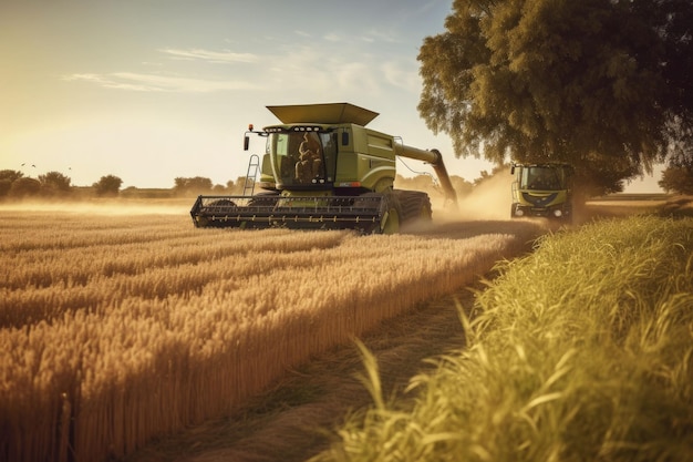 Traktor düngt ein Feld Zukunftstechnologie mit landwirtschaftlichem Landwirtschaftskonzept Generative KI