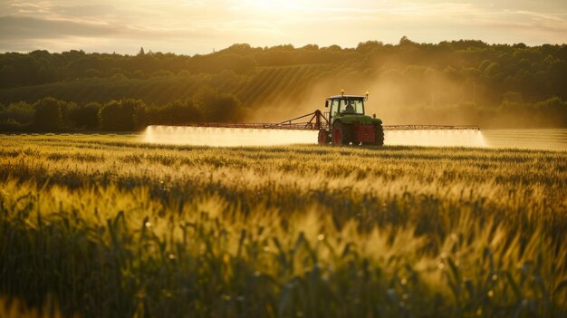 Foto traktor fährt durch ein weizenfeld