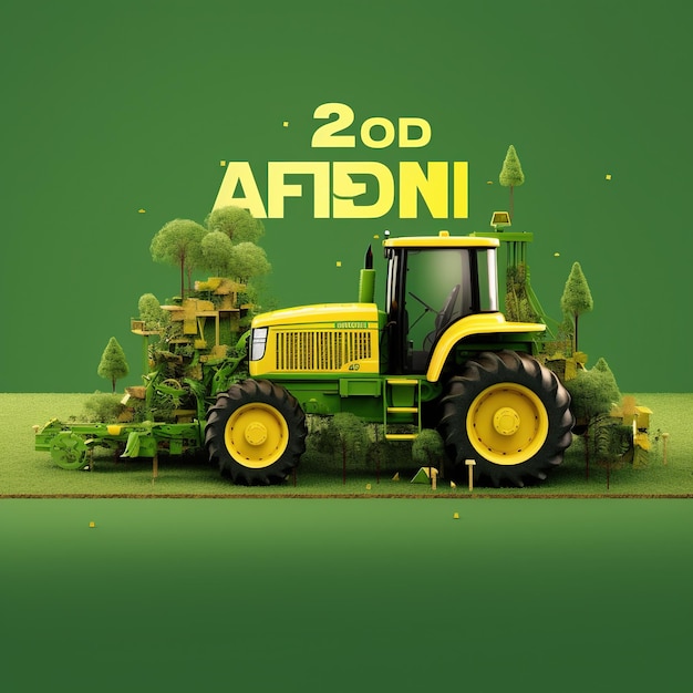 Traktor isoliert auf grünem Hintergrund mit Bauernhof