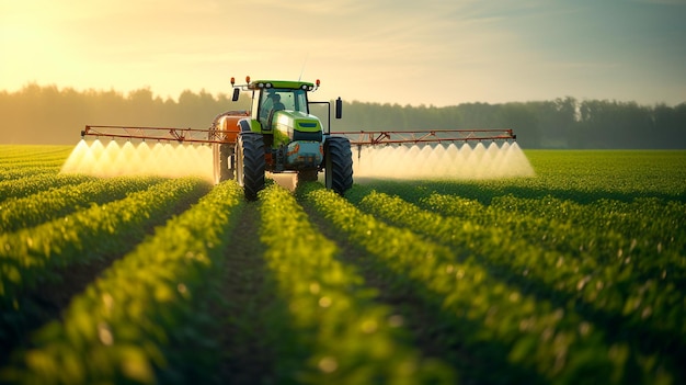 Traktor mit Sprühgerät auf dem Feld