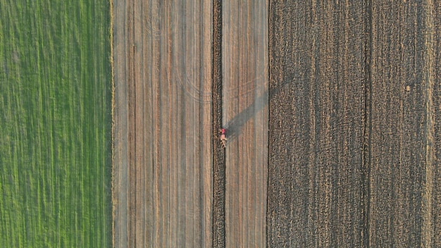 Traktor pflügt Felder und bereitet Land für die Aussaat von Getreide vor