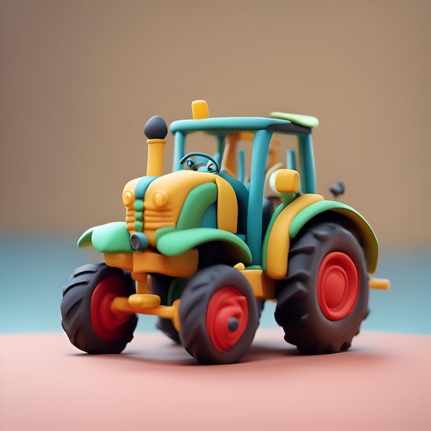 Traktor-Spielzeug auf blauem Hintergrund 3D-Render-Illustration